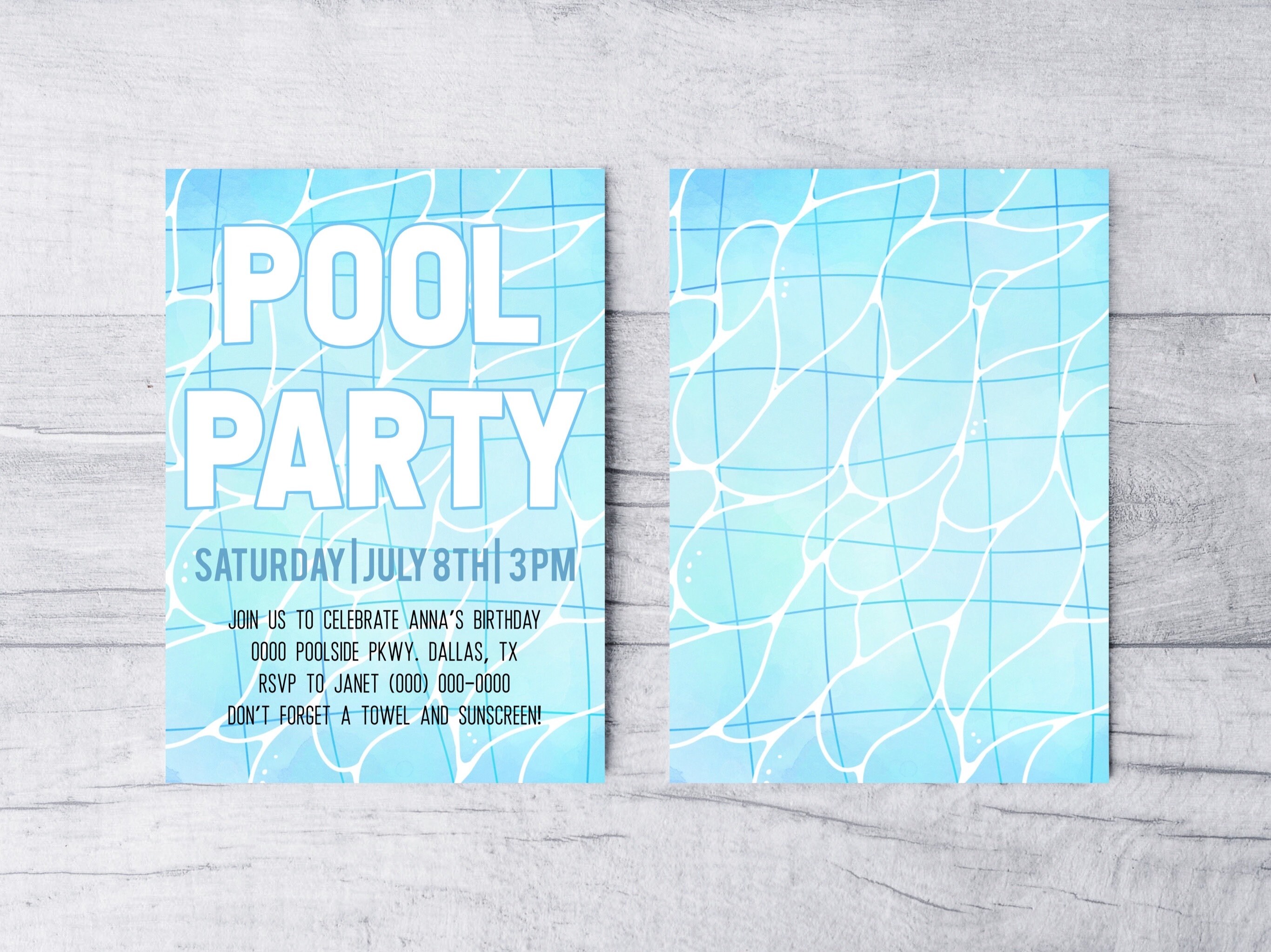 Editable Pool Party Invitation Template - Etsy