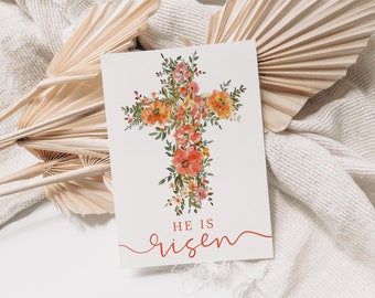 DIGITAL Printable Easter Card | He is Risen, Christian, Cross, Digital Download