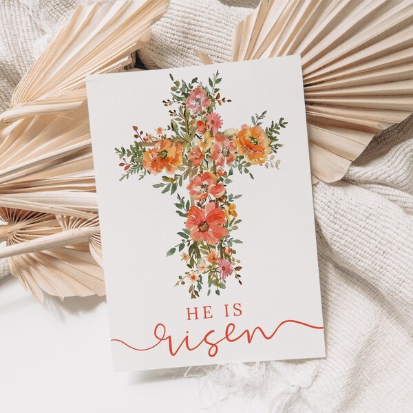 DIGITAL Printable Easter Card | He is Risen, Christian, Cross, Digital Download