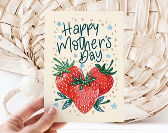 Plantilla imprimible de tarjeta del Día de la Madre, Feliz Día de la Madre, Fresa, Descarga Instantánea