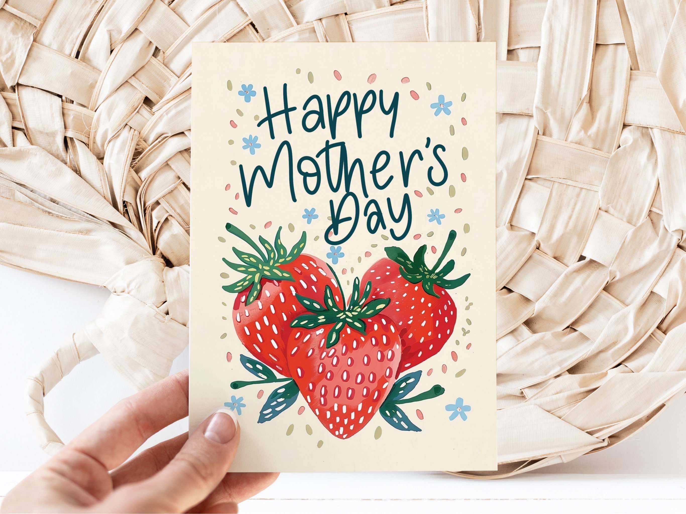 Printable Strawberry Mother's Day Card Template (Digital Download)