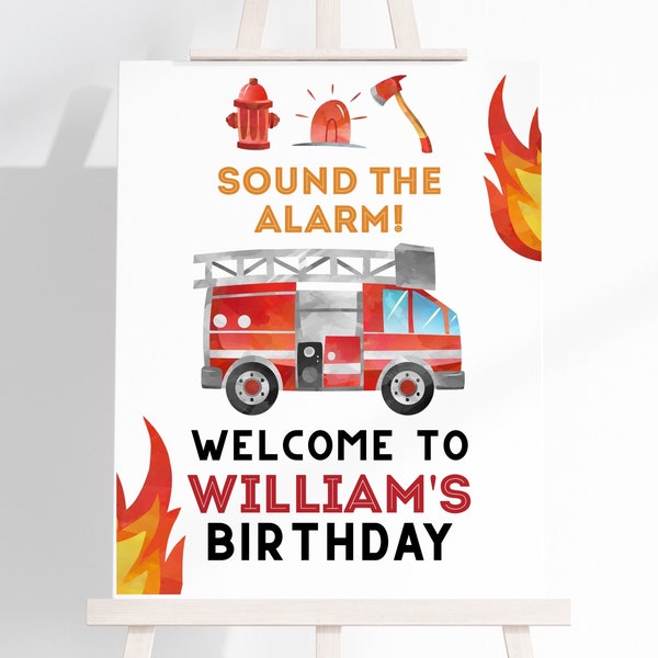 Editable Firetruck Welcome Sign | fireman birthday, printable template, digital download