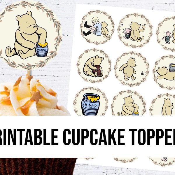 Winnie l'ourson Cupcake Toppers | téléchargement numérique, imprimable, baby shower, anniversaire