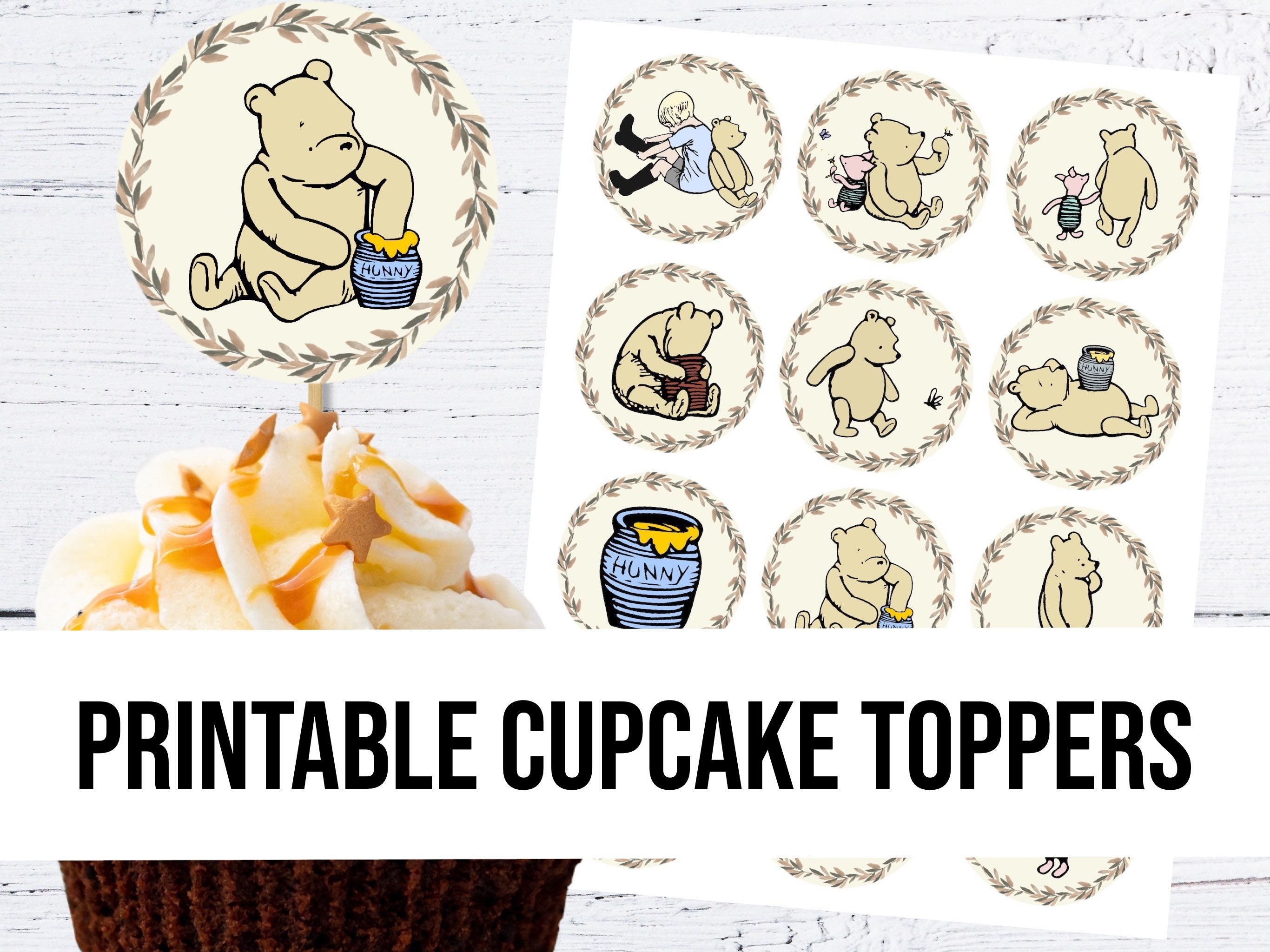 Winnie the Pooh Cupcake Toppers Digital Download, Printable, Baby Shower,  Birthday 