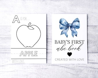 Printable ABC Coloring Book: Blue Bow Boy Baby Shower Game