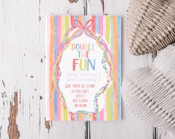 Editable Double the Fun Siblings Birthday Invitation Template