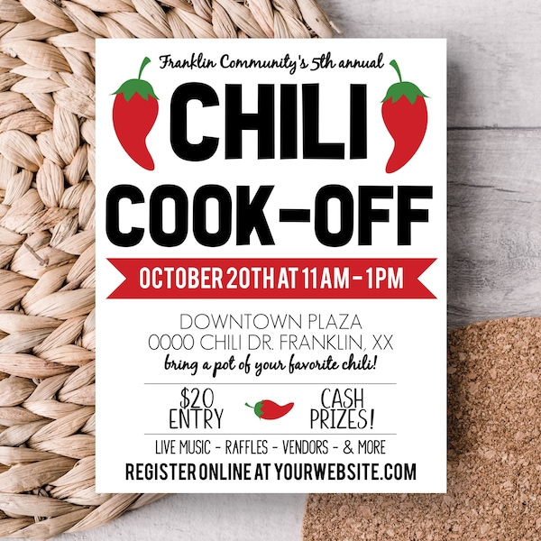 Editable Chili Cook Off Flyer | digital download, printable template, event flyer