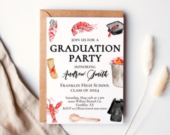 Crawfish Boil Graduation Invitation, printable template, editable digital download, grad party