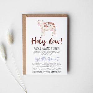 Cow Baby Shower Invitation Template, Editable Farm Invite, Printable Corjl Download