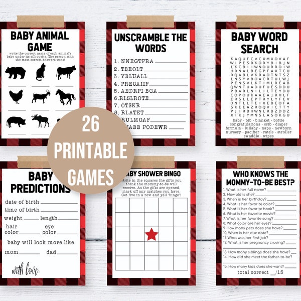 Lumberjack Baby Shower Games Bundle | printable games, instant download