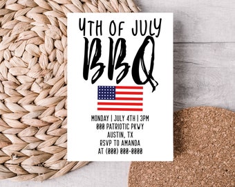 Editable 4th of July BBQ Invitation Template, Fourth of July, Independence Day, Printable Party Invite, Digital Download, Corjl