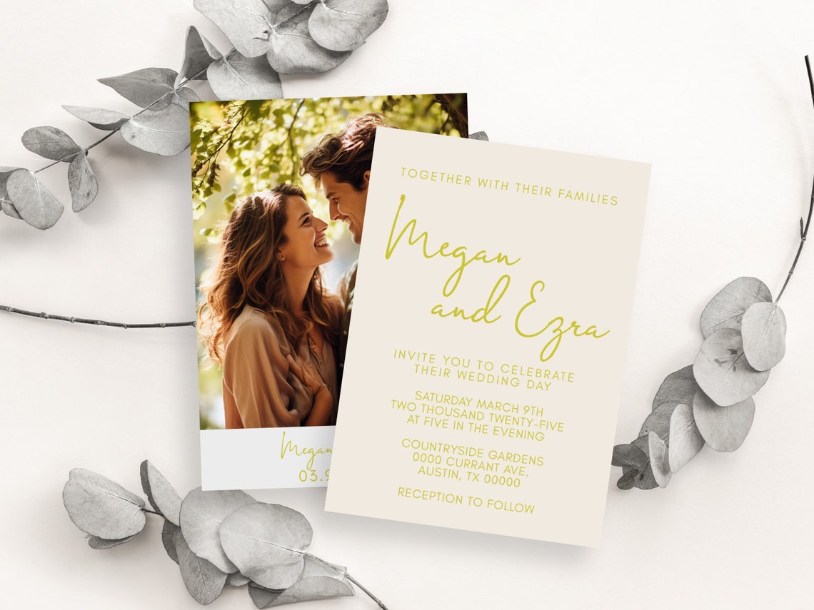 Editable Chartreuse Wedding Invitation Template Set - Etsy Canada