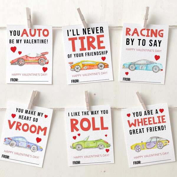 Printable Race Car Valentines Cards | Kid’s Valentines Cards