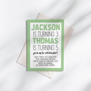 Siblings Birthday Invitation Template, Editable Joint Party Invite, Printable Corjl Kids Birthday Download