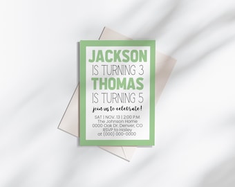 Editable Siblings Birthday Invitation Template