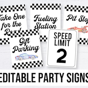 Editable Race Car Party Signs | Racecar, two fast, fast one, printable template, instant download