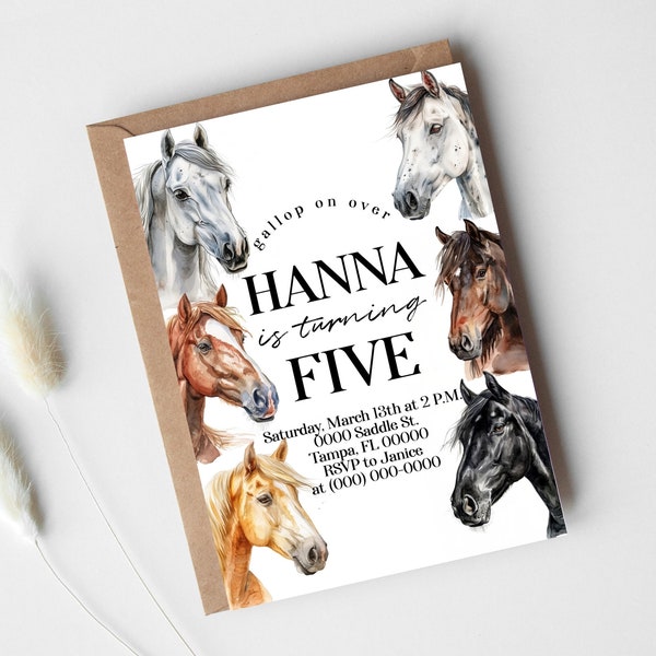 Editable Horse Invitation | horse birthday party, printable template, digital download
