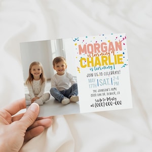 Siblings Birthday Invitation Template, Editable Joint Party Invite, Printable Corjl Kids Birthday Download