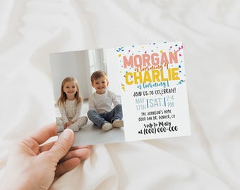 Editable Siblings Birthday Invitation Template with Photo