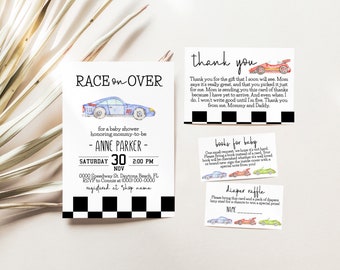 Editable Race Car Baby Shower Invitation Template Set
