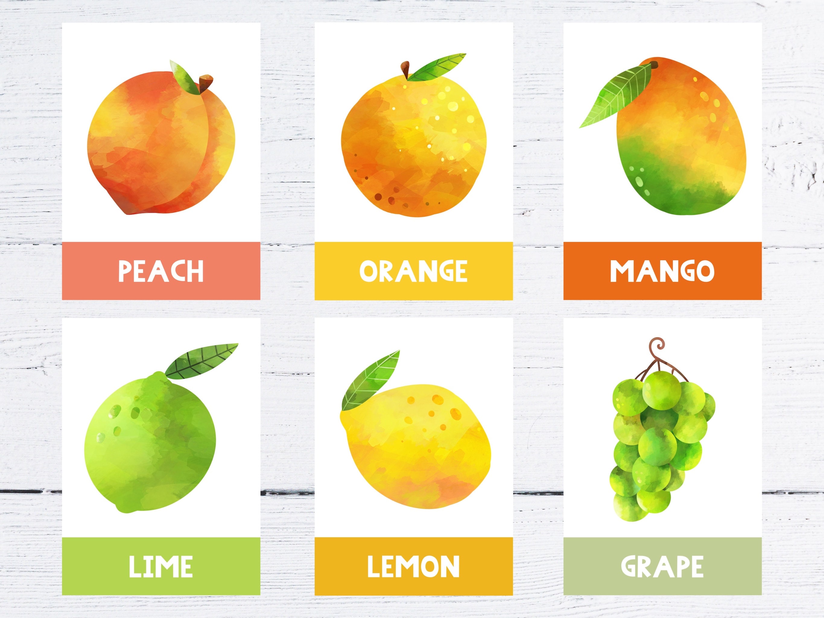 Printable Watercolor Fruits & Vegetables Flash Cards (digital) - Etsy