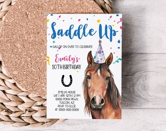 Editable Horse Birthday Invitation Template Saddle Up Cowgirl Party Printable Digital Download Corjl
