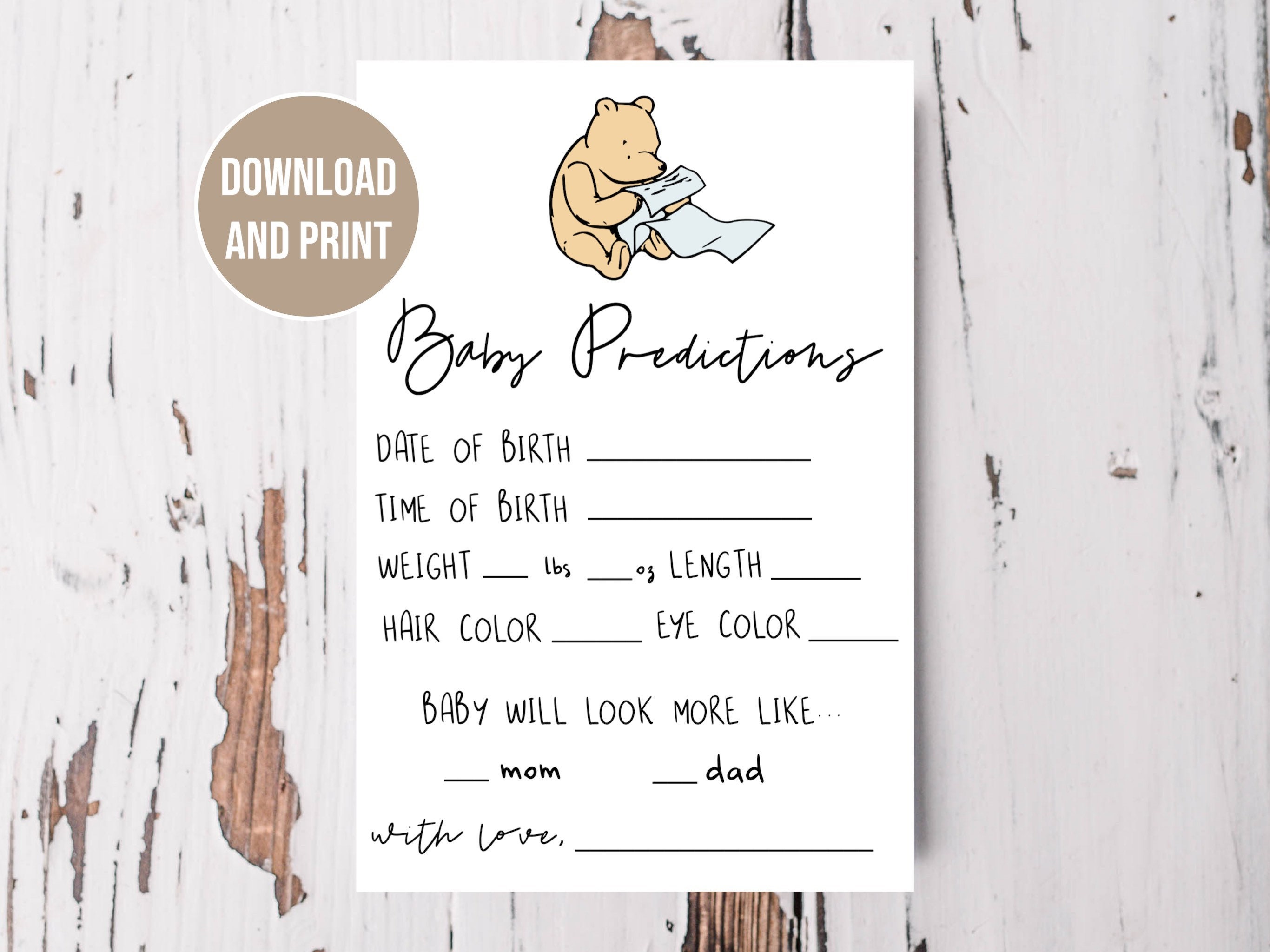Winnie the Pooh Baby Shower Predictions for Baby and Advice and Wishes for  Parents Games Activities Pooh Bear Piglet Autumn Fall Leaves Pumpkin Unisex