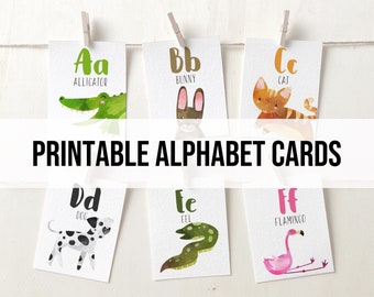 Printable Animal Alphabet Flash Cards, ABC Learing Cards for Kids, Digital Download