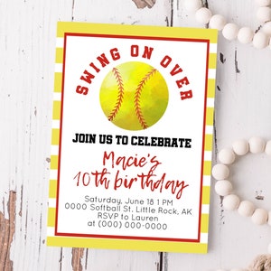 Editable Softball Birthday Party Invitation Template, Corjl