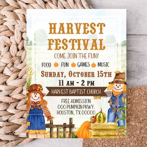 Harvest Festival Flyer Template, Editable Fall Fair Poster, Autumn Event Printable, Church or School Festival Corjl Download