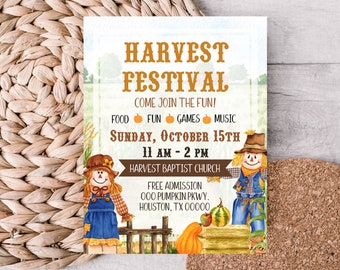 Harvest Festival Flyer Template, Editable Fall Fair Poster, Autumn Event Printable, Church or School Festival Corjl Download