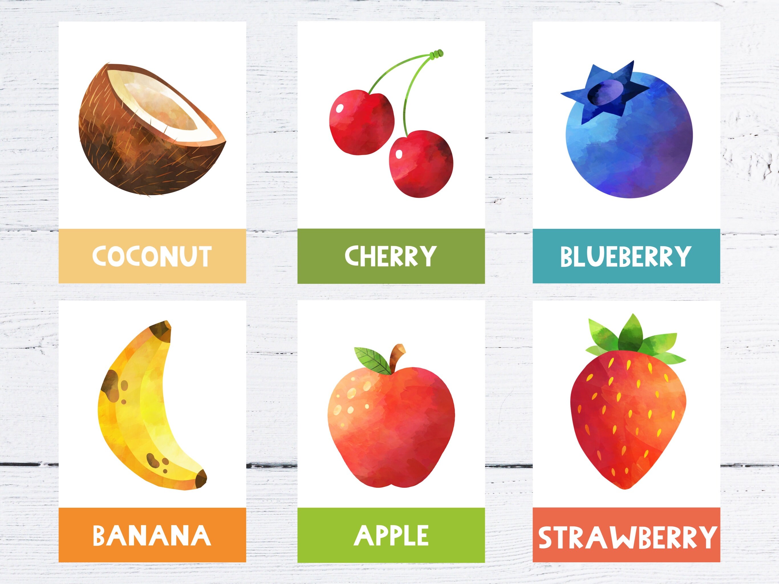 Printable Watercolor Fruits & Vegetables Flash Cards (digital) - Etsy