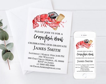 Crawfish Boil Graduation Invitation | printable template, instant download, digital download, graduation party