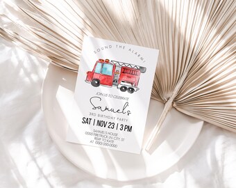 Editable Firetruck Birthday Party Invitation Template