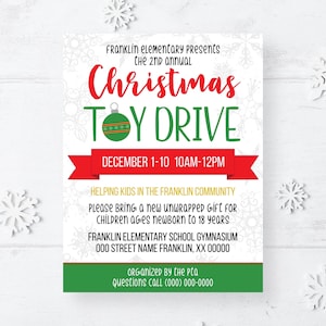 Editable Toy Drive Flyer Template: Printable Holiday Fundraiser Poster