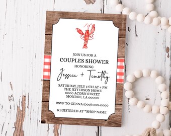 Plantilla editable de invitación para despedida de soltera en pareja con cangrejos hervidos