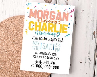 Editable Siblings Birthday Invitation: Joint Party Template