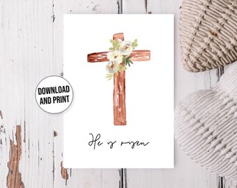 DIGITAL Printable Easter Card | He is Risen, Christian, Cross, Printable, Digital Download