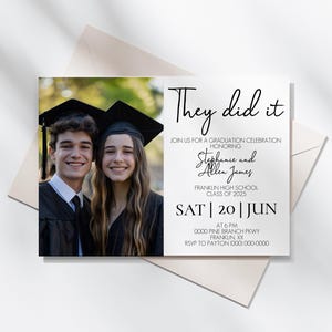 Editable They Did It Graduation Party Invitation Template, Printable Double Graduate Announcement