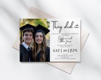Editable They Did It Graduation Party Invitation Template: Double Graduation