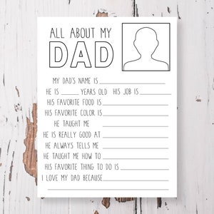 All About My Dad Activity Page | Father’s Day questionnaire, printable, digital download, instant download
