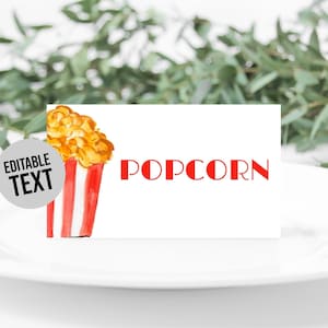 Editable Movie Popcorn Tent Card Template