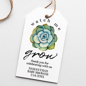 Editable Succulent Favor Tag Template Printable Baby Shower Thank You Tags Watch Me Grow Digital Download Corjl