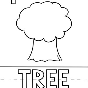 Może przedstawiać: Czarno-biały rysunek linii drzewa ze słowem &bdquo;TREE&rdquo; poniżej. Litera &bdquo;T&rdquo; znajduje się w lewym g&oacute;rnym rogu, obok sł&oacute;w &bdquo;IS FOR...&rdquo;. Fraza &bdquo;WITH LOVE,&rdquo; znajduje się na dole.
