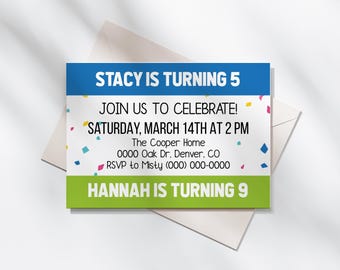 Editable Siblings Birthday Invitation Template