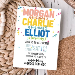 Editable Siblings Birthday Invitation Template