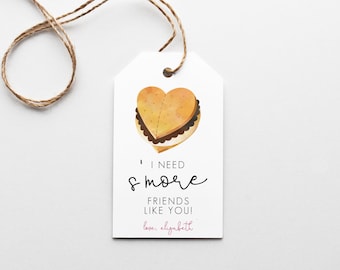 Editable S’mores Valentines Tag | Valentine’s Day printable, digital download