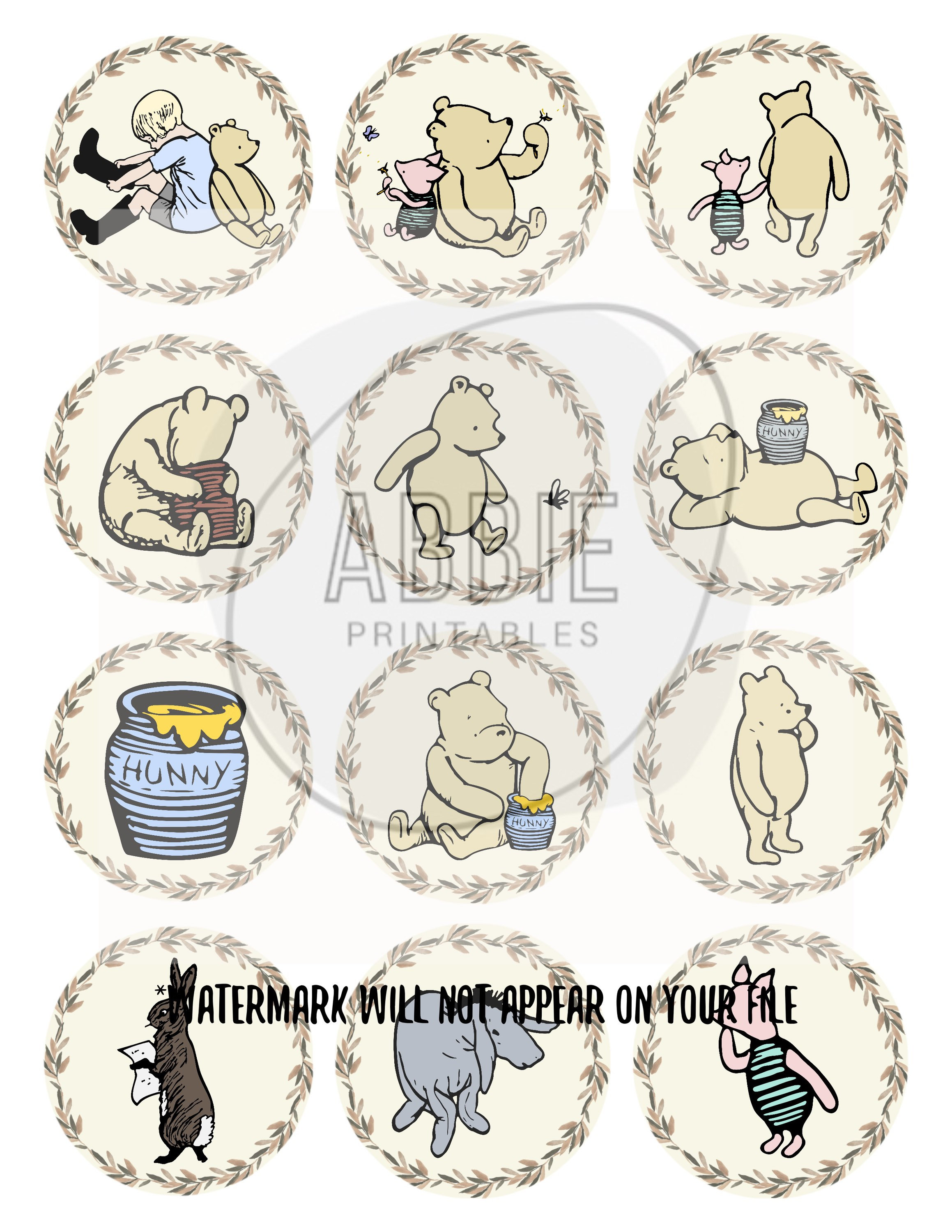 Winnie the Pooh Cupcake Toppers Digital Download Printable - Etsy