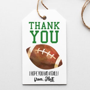 Editable Football Favor Tag | football birthday, tailgate party, thank you tags, printable