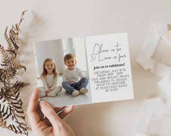 Editable Siblings Birthday Invitation Template with Photo